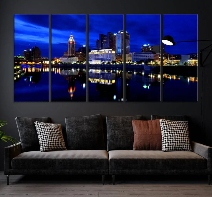 Columbus Night Blue Skyline City Lights Wall Art Cityscape Canvas Print