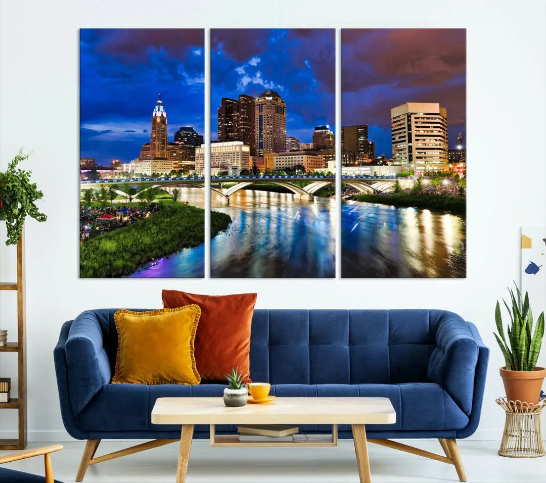 Columbus Night Blue Skyline Wall Art Canvas Print Cityscape Wall Decor