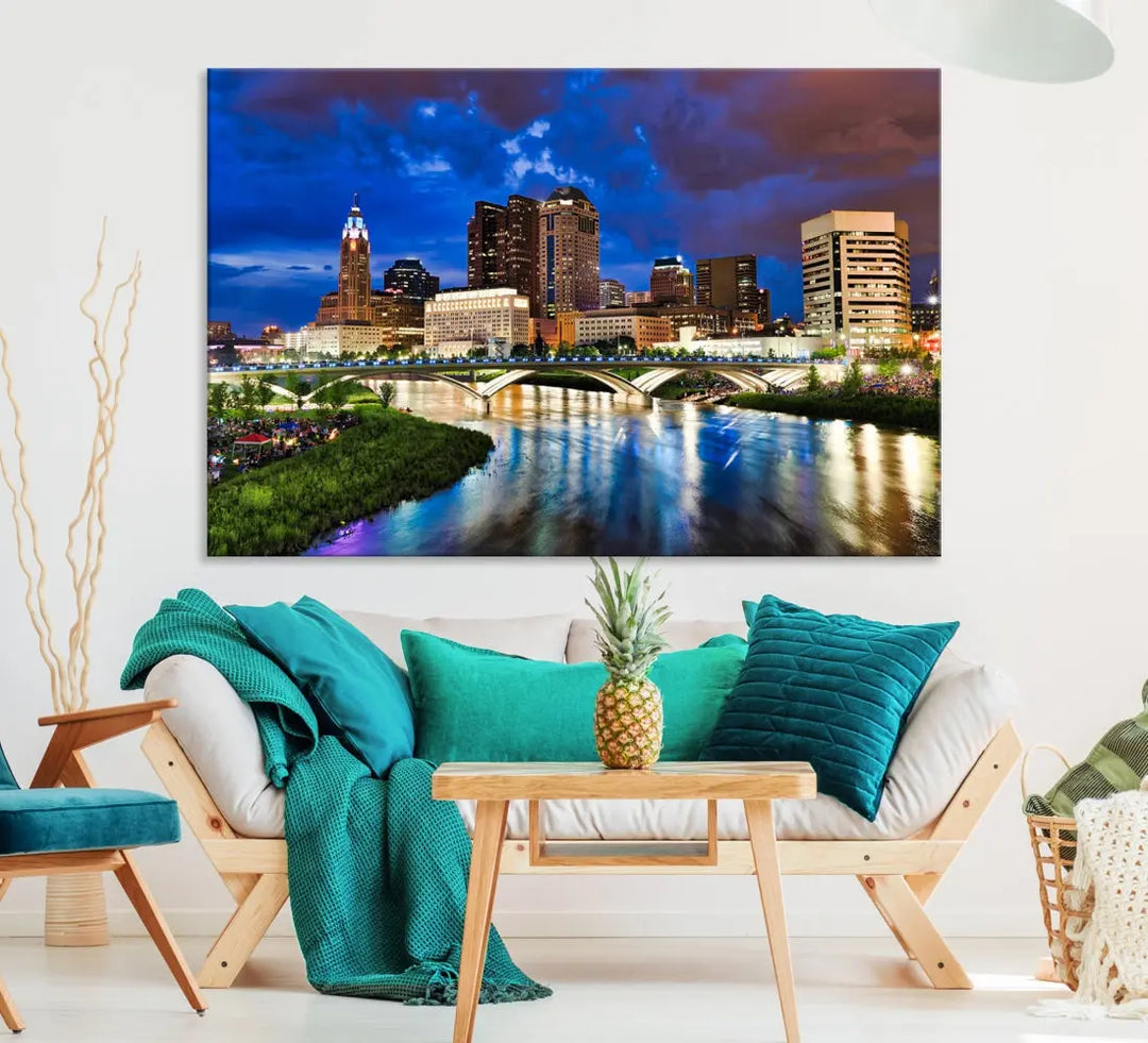 Columbus Night Blue Skyline Wall Art Canvas Print Cityscape Wall Decor