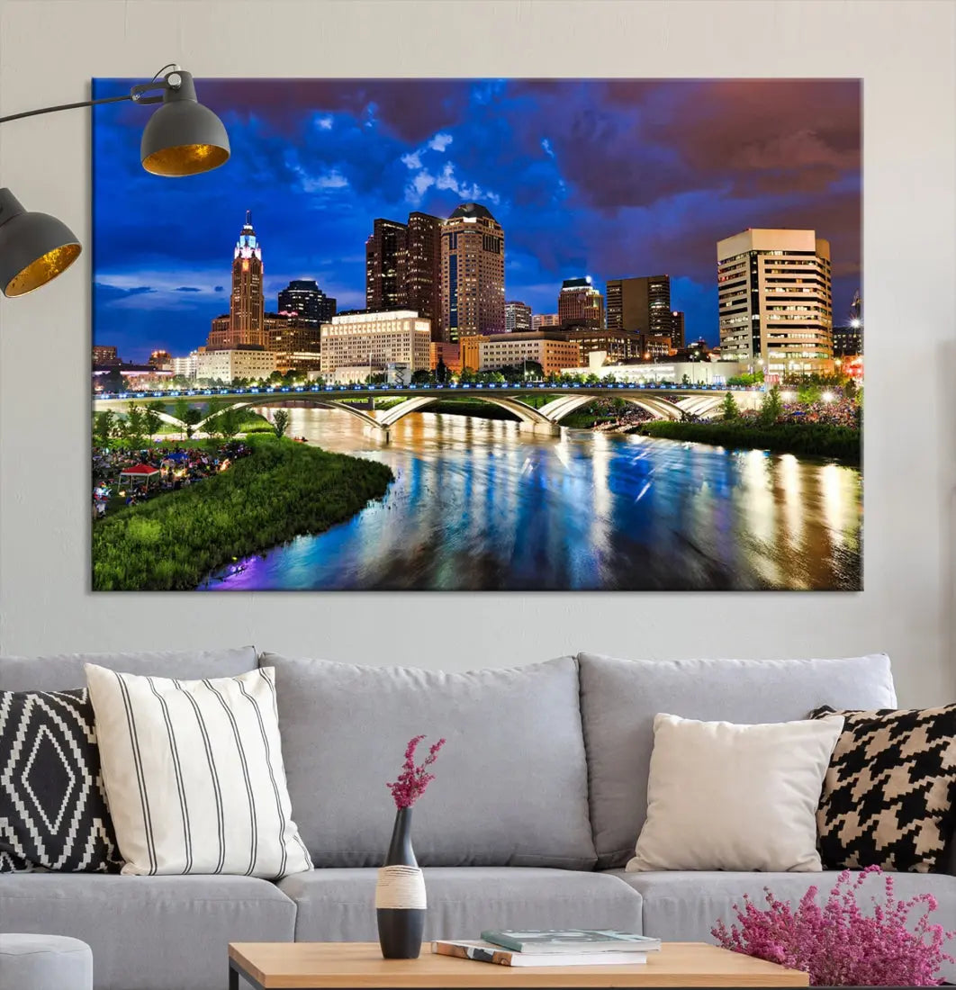 Columbus Night Blue Skyline Wall Art Canvas Print Cityscape Wall Decor