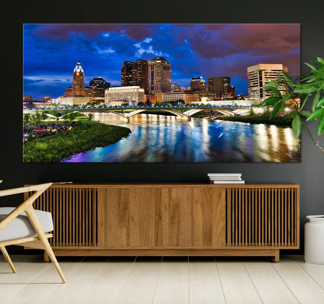 Columbus Night Blue Skyline Wall Art Canvas Print Cityscape Wall Decor