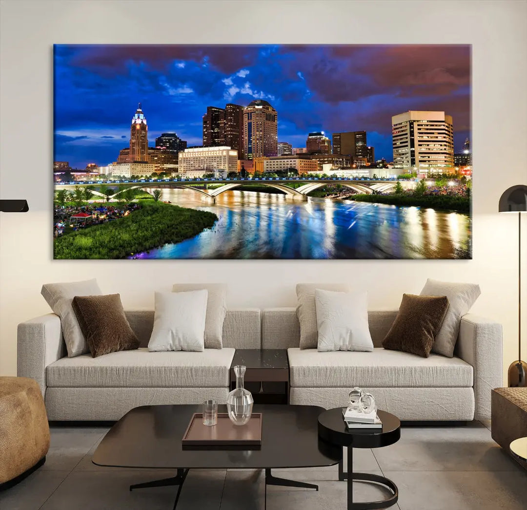 Columbus Night Blue Skyline Wall Art Canvas Print Cityscape Wall Decor