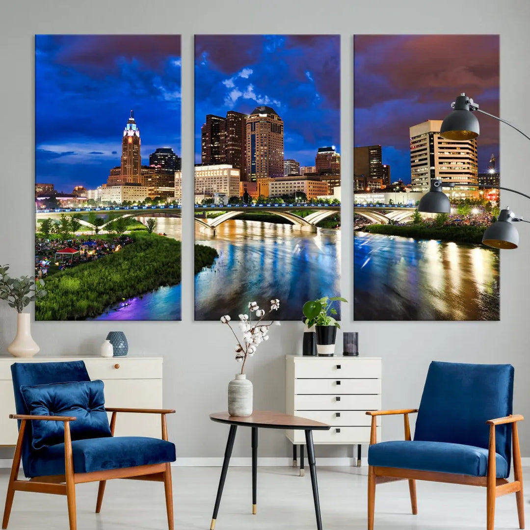 Columbus Night Blue Skyline Wall Art Canvas Print Cityscape Wall Decor