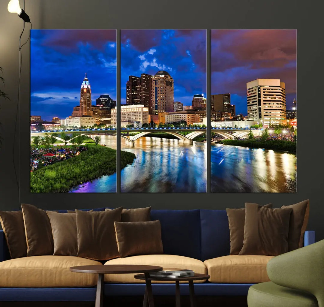 Columbus Night Blue Skyline Wall Art Canvas Print Cityscape Wall Decor