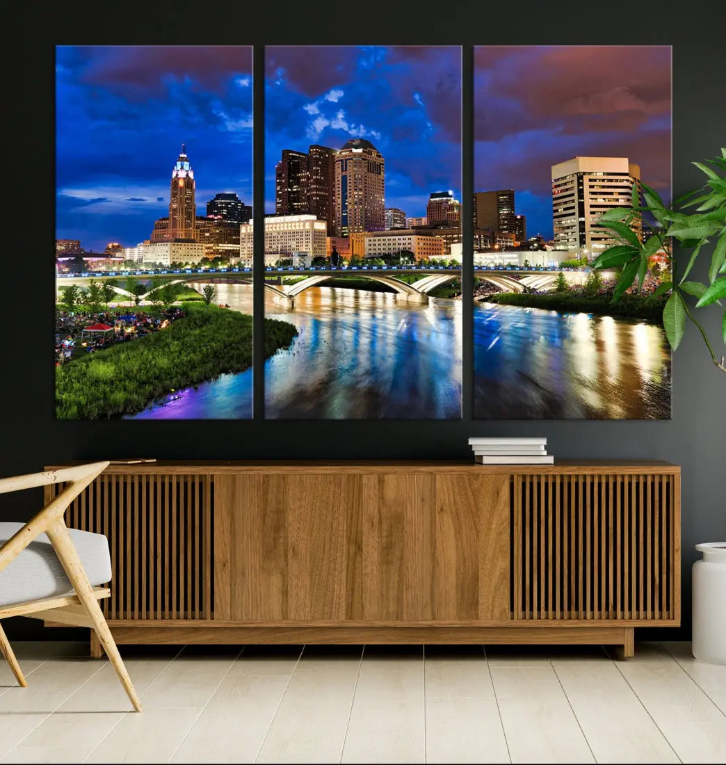 Columbus Night Blue Skyline Wall Art Canvas Print Cityscape Wall Decor