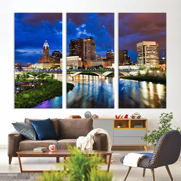 Columbus Night Blue Skyline Wall Art Canvas Print Cityscape Wall Decor