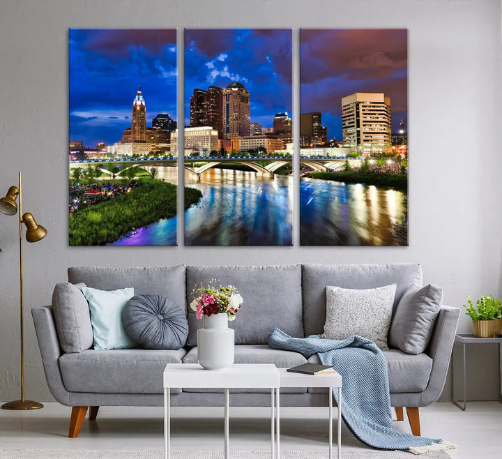 Columbus Night Blue Skyline Wall Art Canvas Print Cityscape Wall Decor