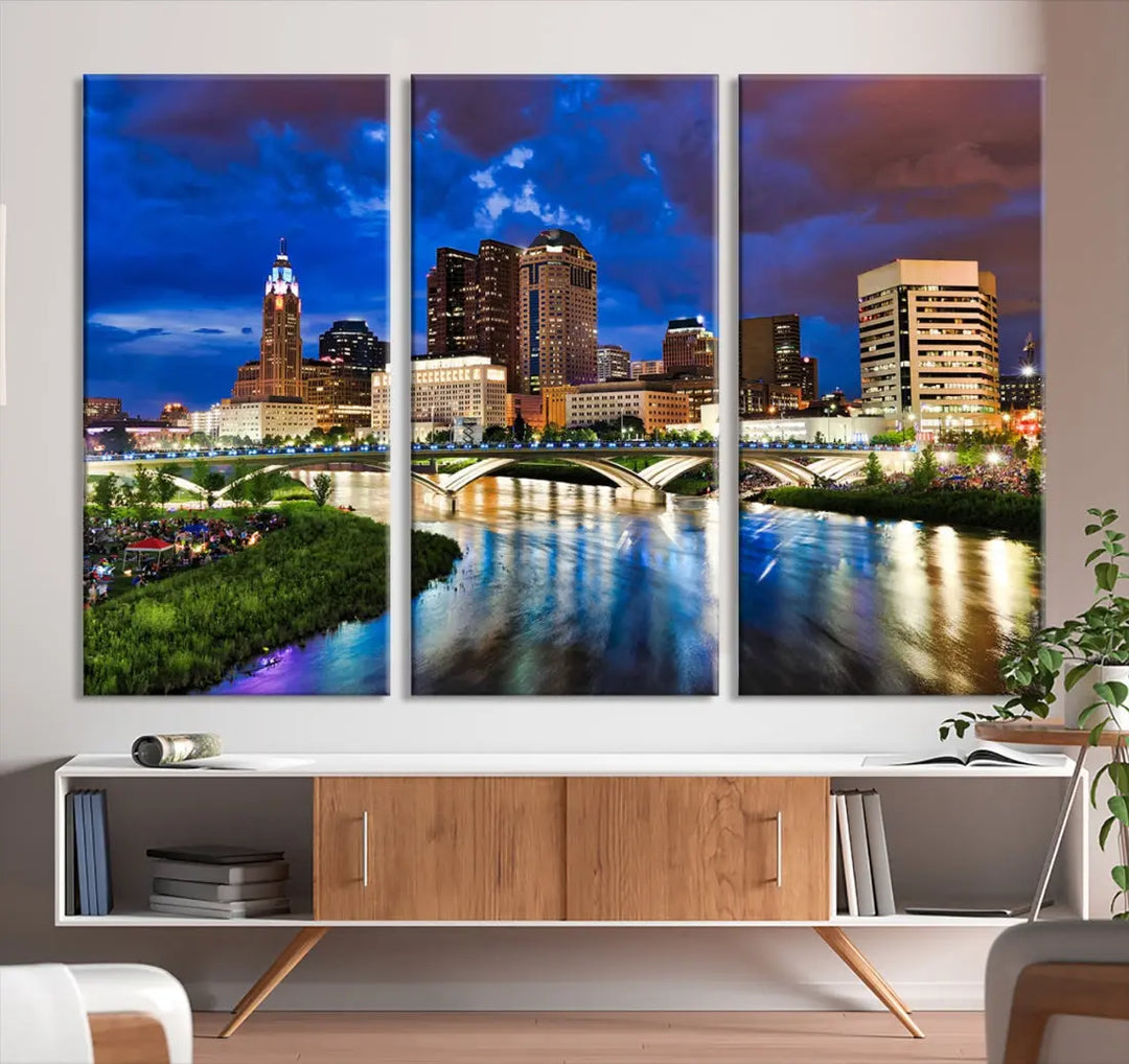 Columbus Night Blue Skyline Wall Art Canvas Print Cityscape Wall Decor