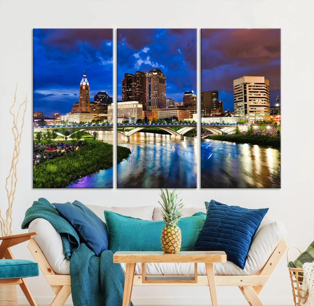 Columbus Night Blue Skyline Wall Art Canvas Print Cityscape Wall Decor