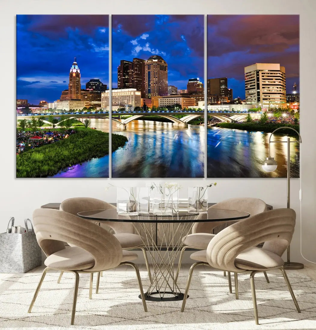 Columbus Night Blue Skyline Wall Art Canvas Print Cityscape Wall Decor