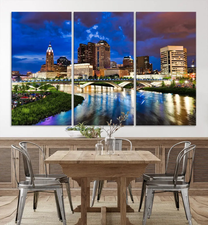 Columbus Night Blue Skyline Wall Art Canvas Print Cityscape Wall Decor