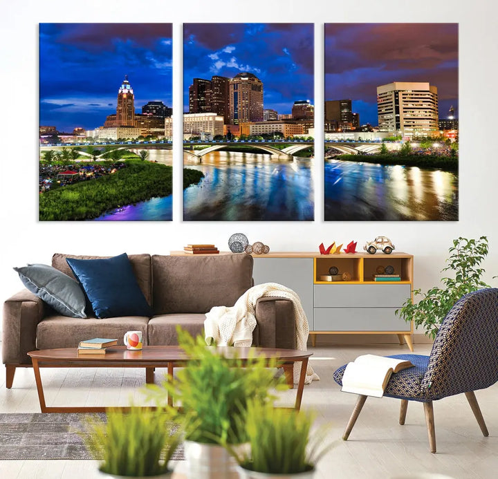 Columbus Night Blue Skyline Wall Art Canvas Print Cityscape Wall Decor