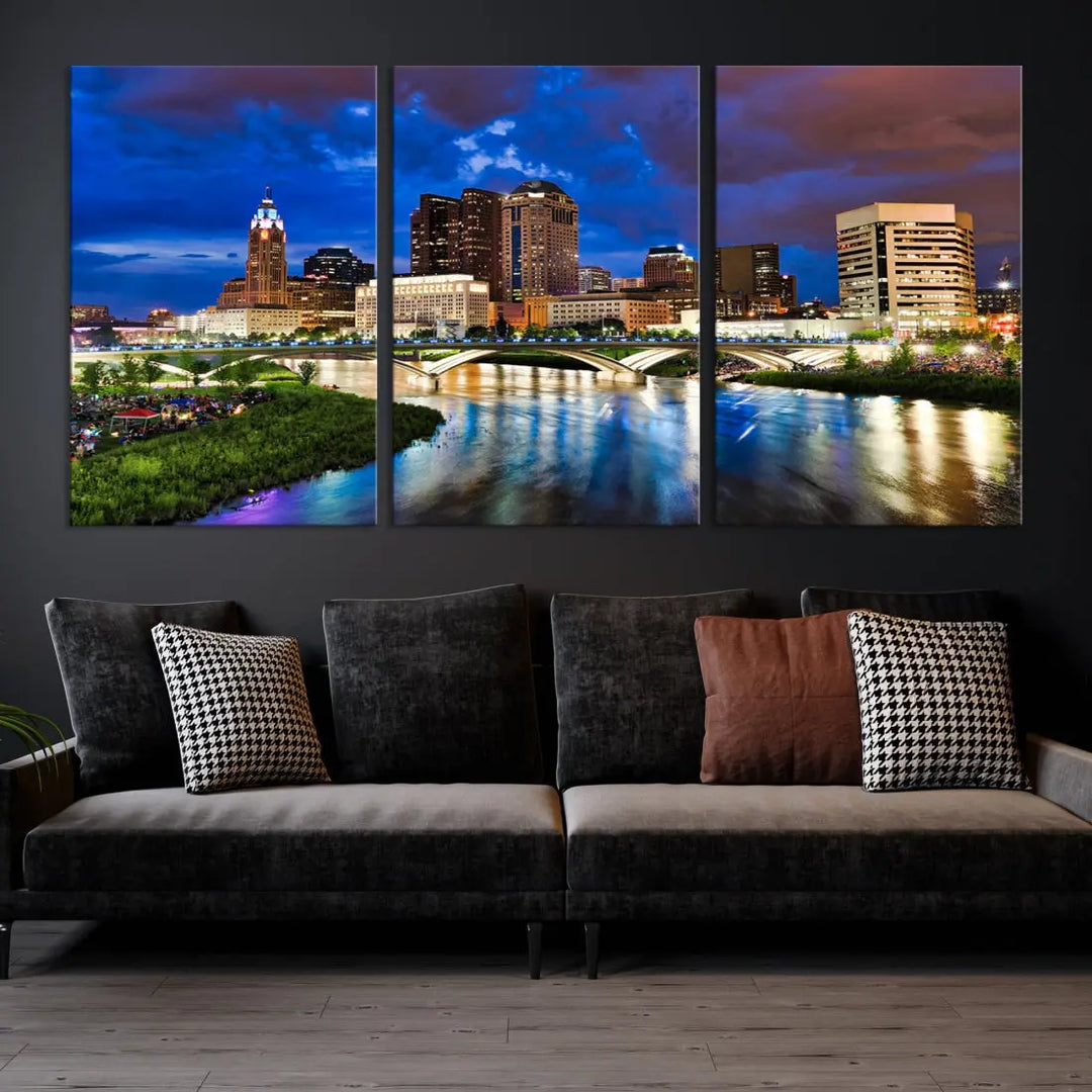 Columbus Night Blue Skyline Wall Art Canvas Print Cityscape Wall Decor