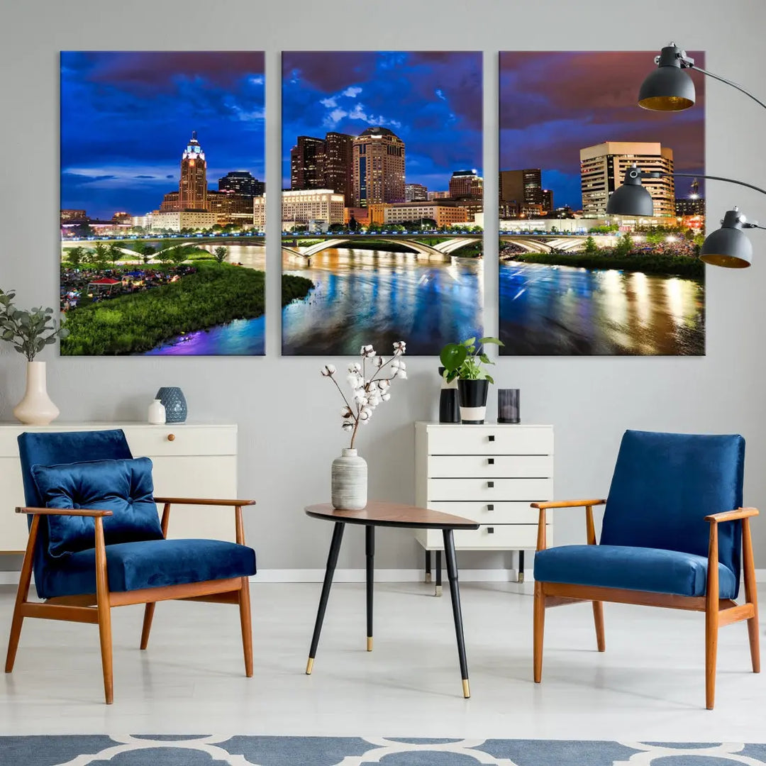 Columbus Night Blue Skyline Wall Art Canvas Print Cityscape Wall Decor