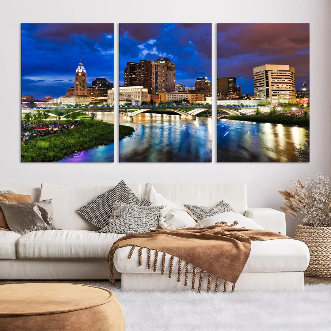 Columbus Night Blue Skyline Wall Art Canvas Print Cityscape Wall Decor