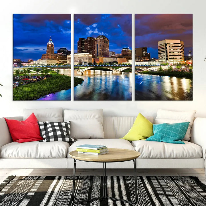 Columbus Night Blue Skyline Wall Art Canvas Print Cityscape Wall Decor