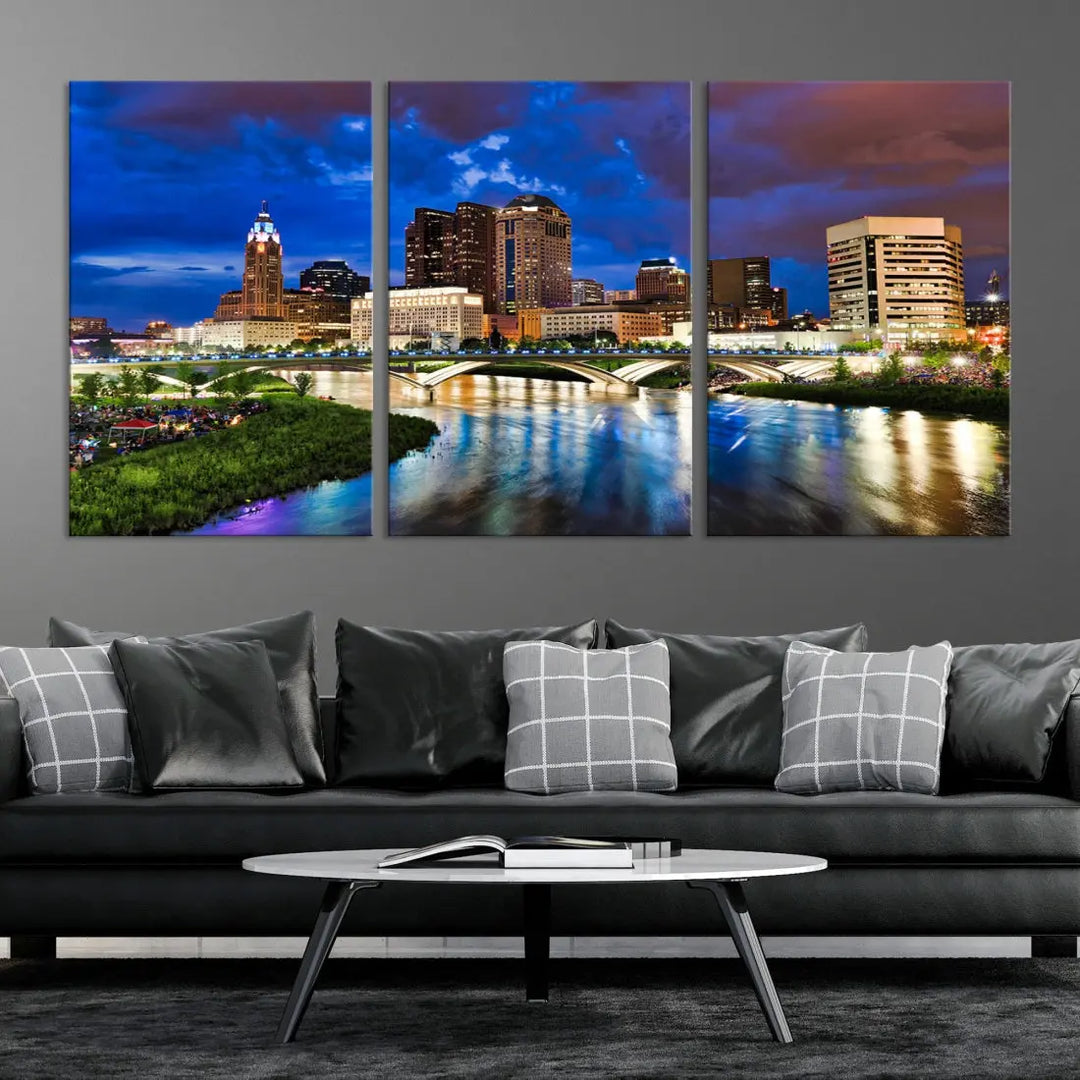 Columbus Night Blue Skyline Wall Art Canvas Print Cityscape Wall Decor