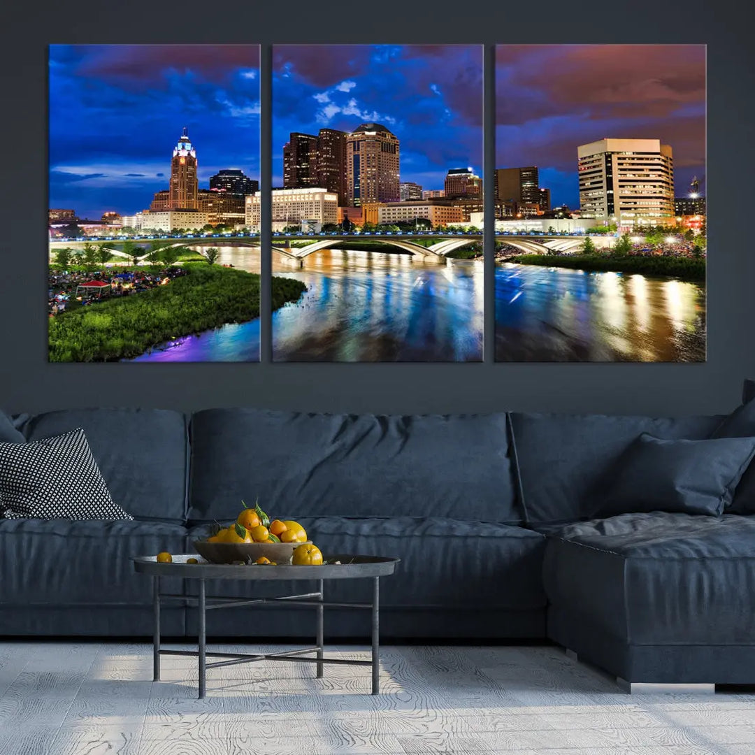 Columbus Night Blue Skyline Wall Art Canvas Print Cityscape Wall Decor