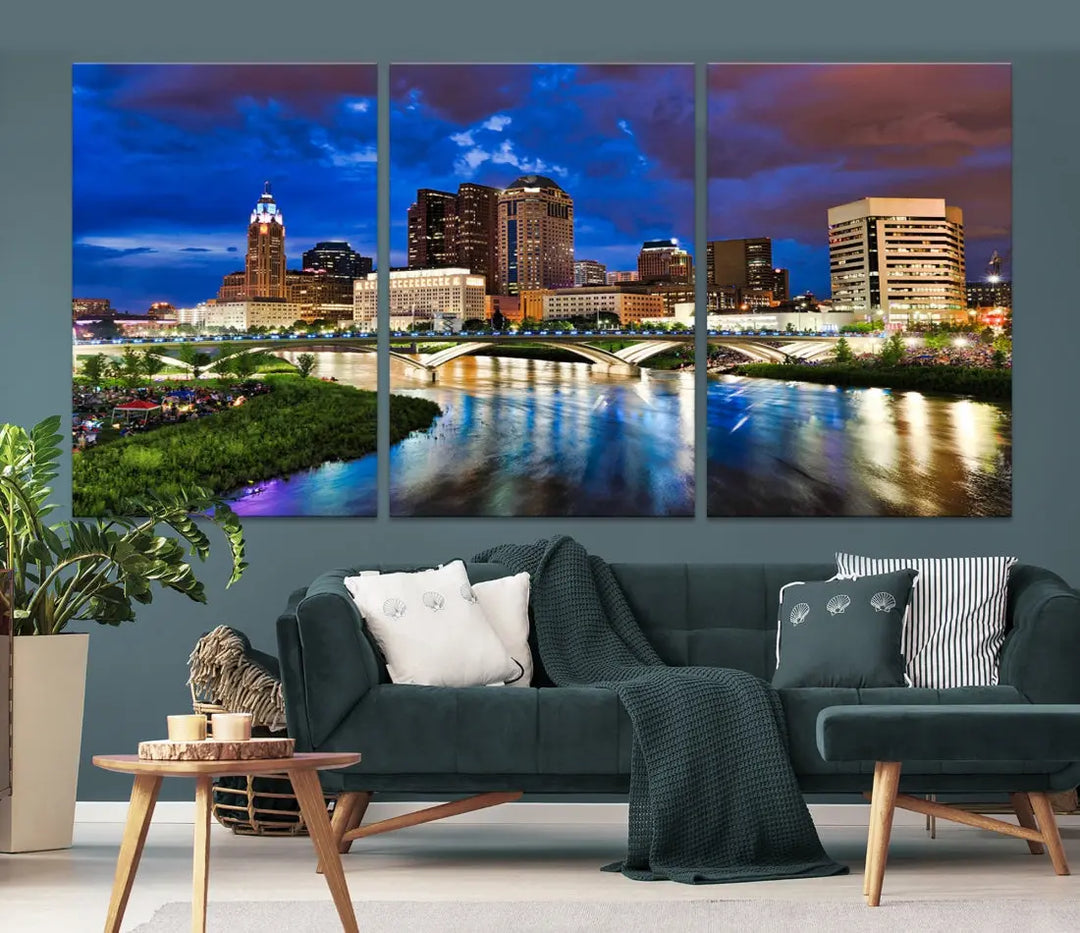 Columbus Night Blue Skyline Wall Art Canvas Print Cityscape Wall Decor