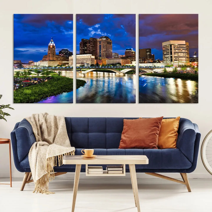 Columbus Night Blue Skyline Wall Art Canvas Print Cityscape Wall Decor