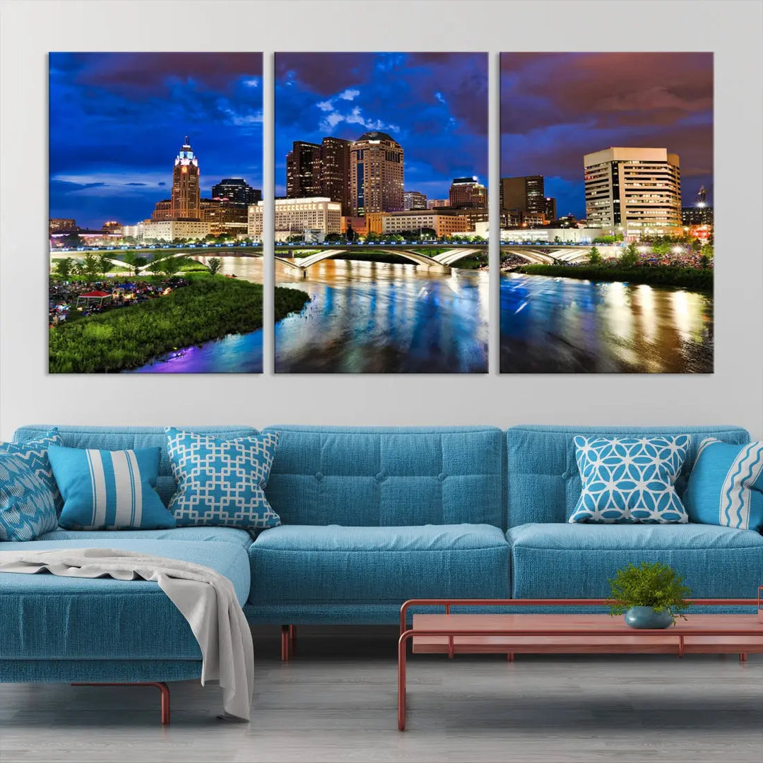 Columbus Night Blue Skyline Wall Art Canvas Print Cityscape Wall Decor