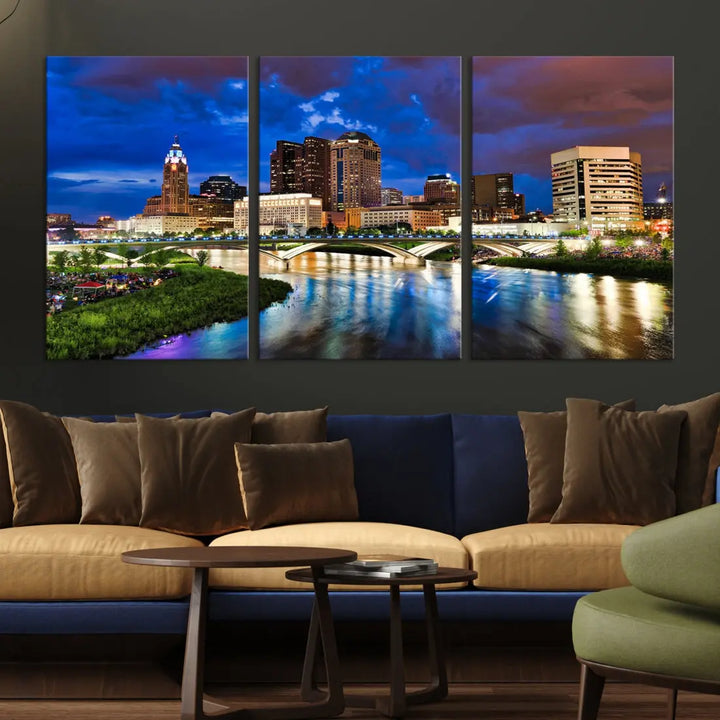 Columbus Night Blue Skyline Wall Art Canvas Print Cityscape Wall Decor