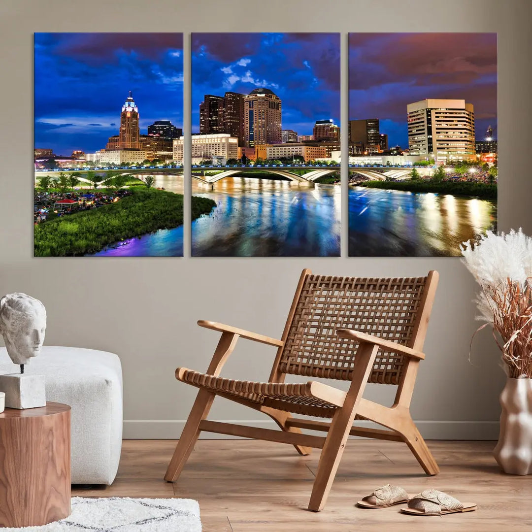 Columbus Night Blue Skyline Wall Art Canvas Print Cityscape Wall Decor