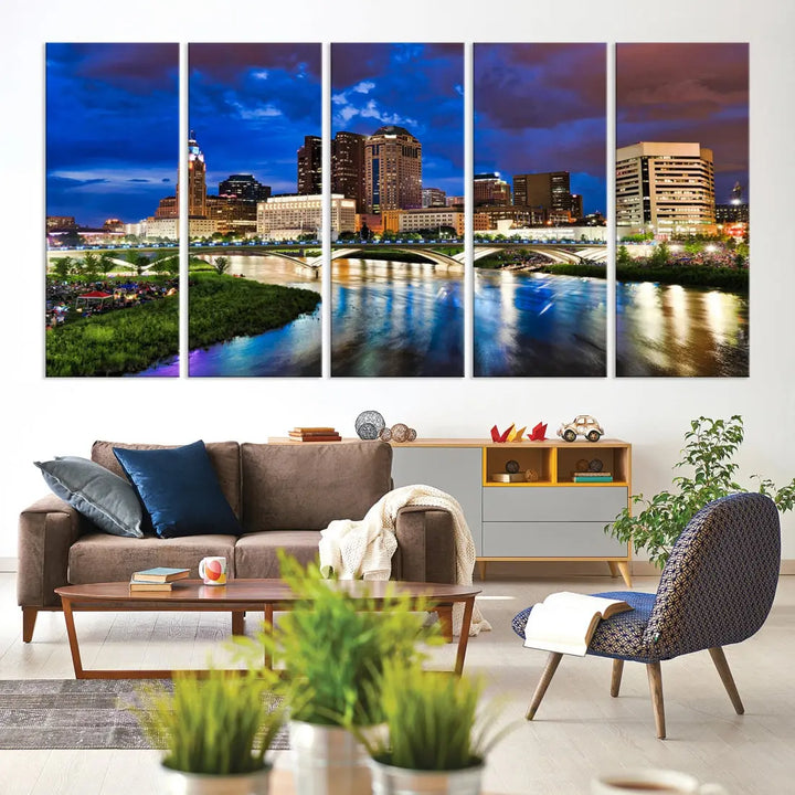 Columbus Night Blue Skyline Wall Art Canvas Print Cityscape Wall Decor