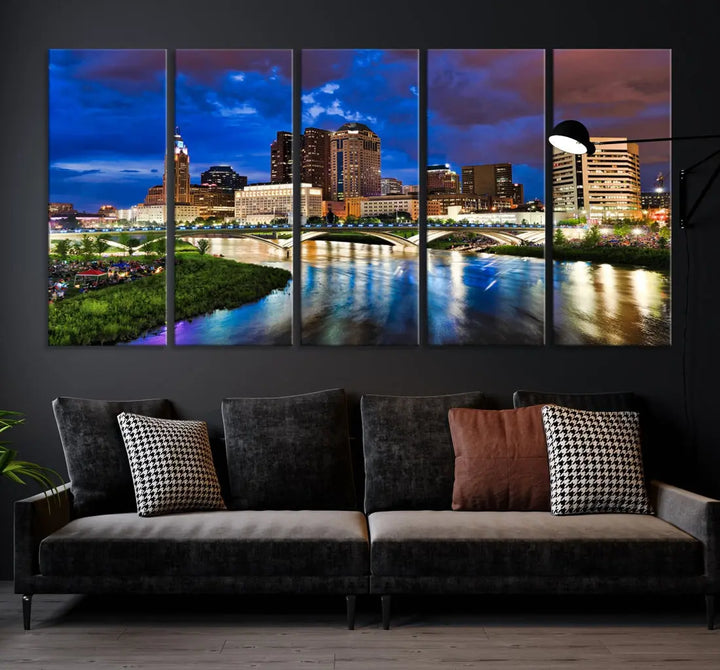 Columbus Night Blue Skyline Wall Art Canvas Print Cityscape Wall Decor