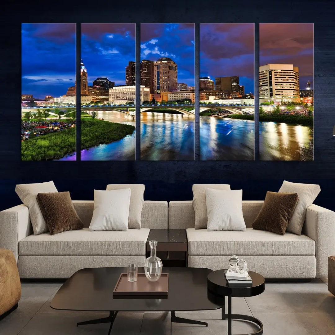 Columbus Night Blue Skyline Wall Art Canvas Print Cityscape Wall Decor