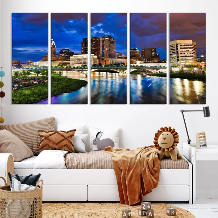 Columbus Night Blue Skyline Wall Art Canvas Print Cityscape Wall Decor