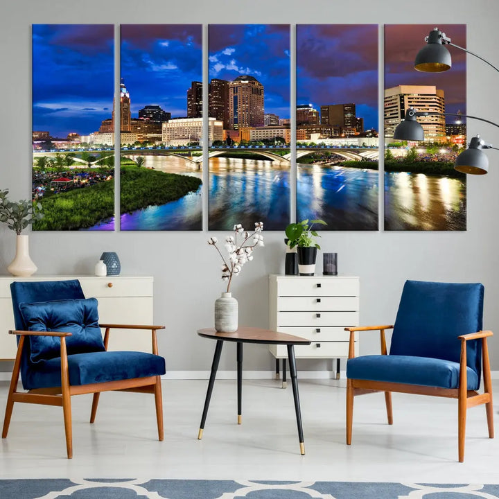 Columbus Night Blue Skyline Wall Art Canvas Print Cityscape Wall Decor