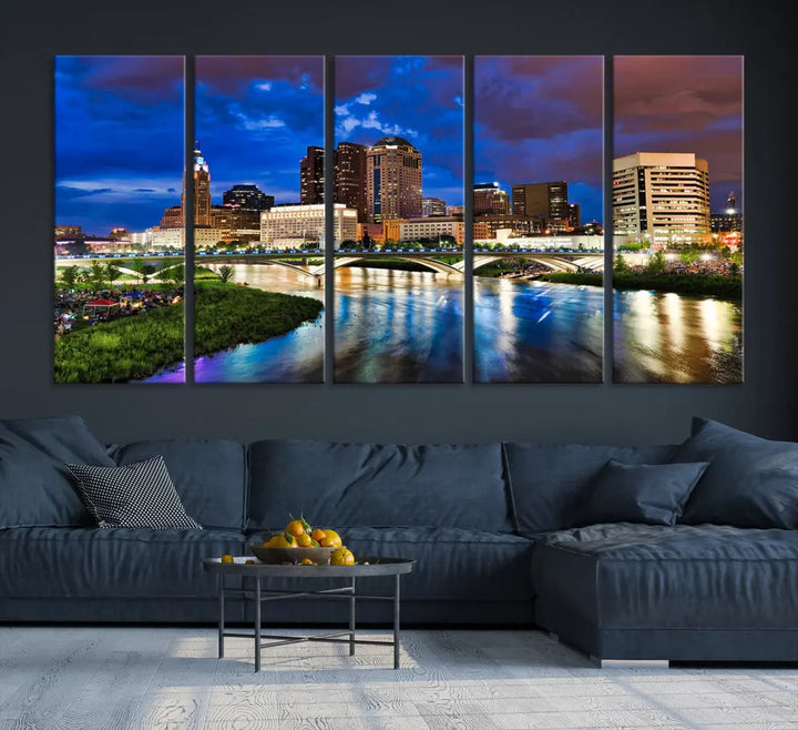 Columbus Night Blue Skyline Wall Art Canvas Print Cityscape Wall Decor