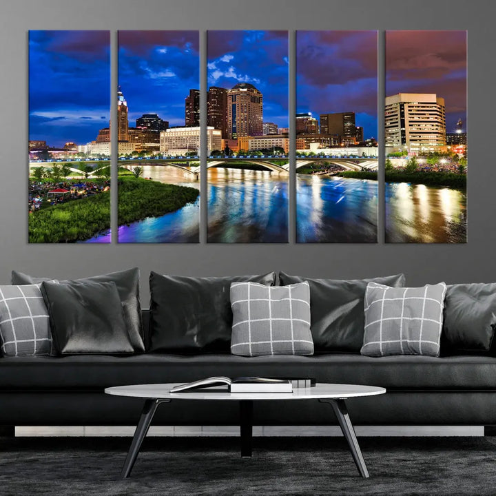 Columbus Night Blue Skyline Wall Art Canvas Print Cityscape Wall Decor