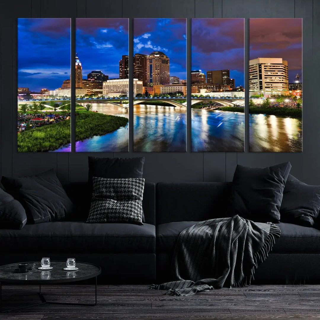 Columbus Night Blue Skyline Wall Art Canvas Print Cityscape Wall Decor