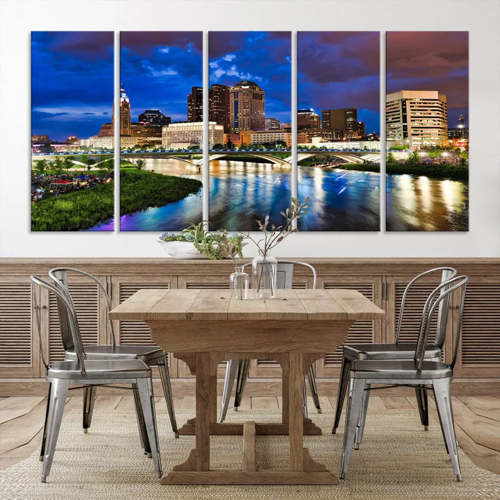 Columbus Night Blue Skyline Wall Art Canvas Print Cityscape Wall Decor