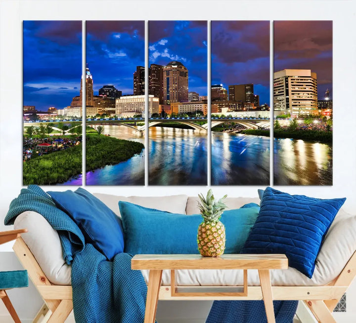 Columbus Night Blue Skyline Wall Art Canvas Print Cityscape Wall Decor