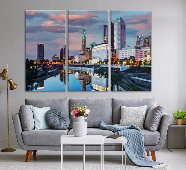 Columbus Sunset Skyline Cityscape View Large Wall Art Canvas Print