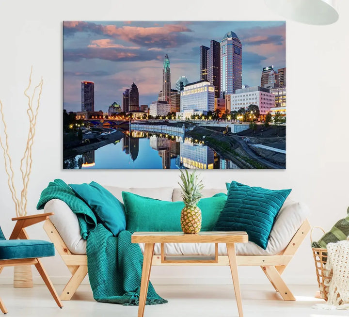 Columbus Sunset Skyline Cityscape View Large Wall Art Canvas Print