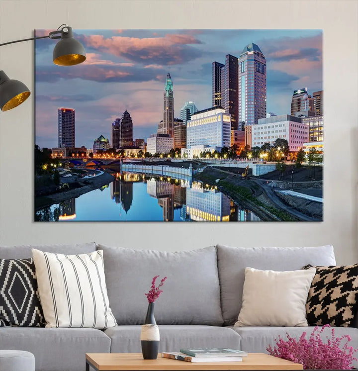 Columbus Sunset Skyline Cityscape View Large Wall Art Canvas Print