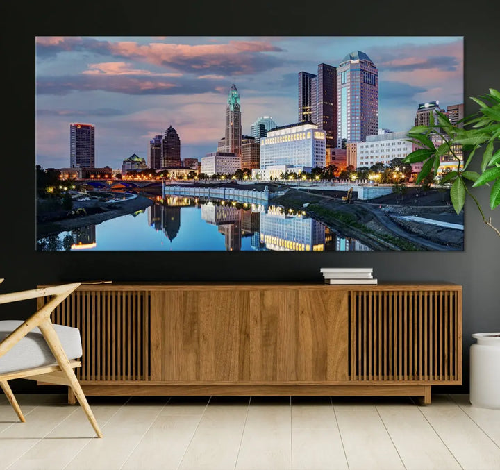 Columbus Sunset Skyline Cityscape View Large Wall Art Canvas Print