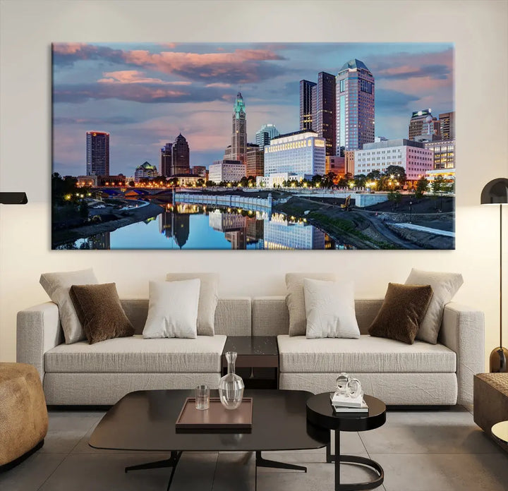 Columbus Sunset Skyline Cityscape View Large Wall Art Canvas Print