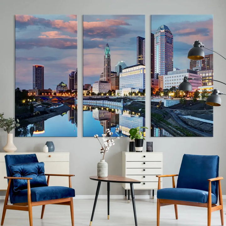 Columbus Sunset Skyline Cityscape View Large Wall Art Canvas Print