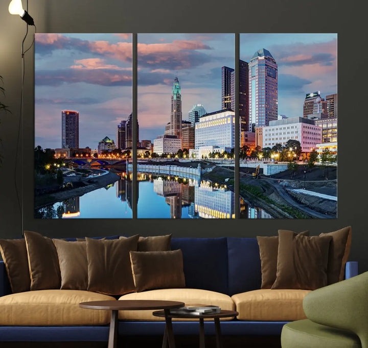 Columbus Sunset Skyline Cityscape View Large Wall Art Canvas Print