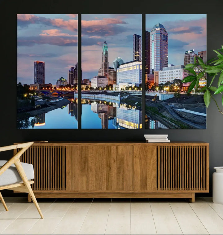 Columbus Sunset Skyline Cityscape View Large Wall Art Canvas Print