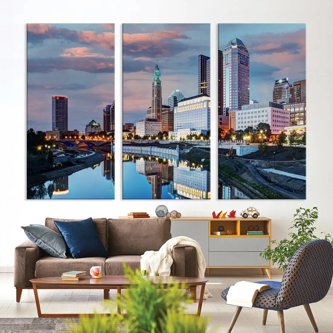 Columbus Sunset Skyline Cityscape View Large Wall Art Canvas Print