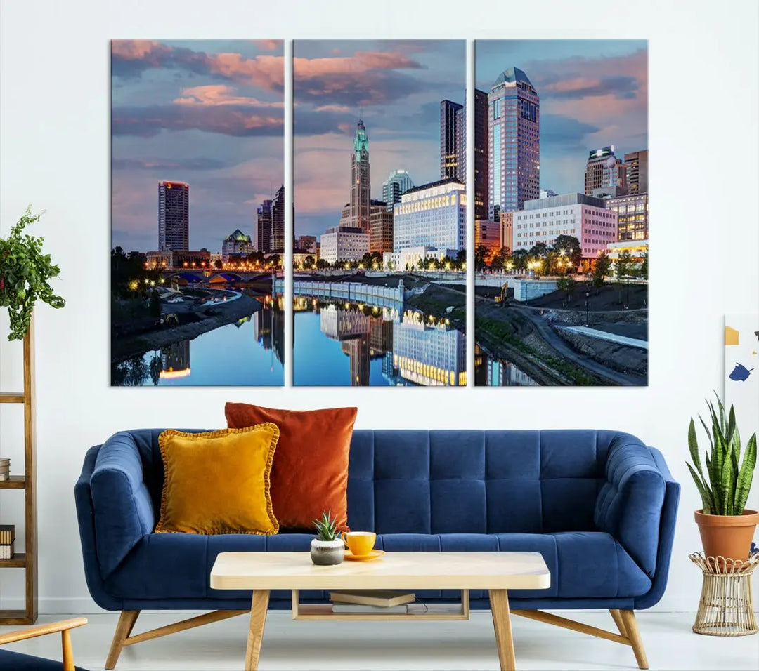 Columbus Sunset Skyline Cityscape View Large Wall Art Canvas Print