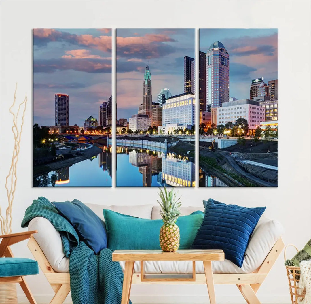 Columbus Sunset Skyline Cityscape View Large Wall Art Canvas Print