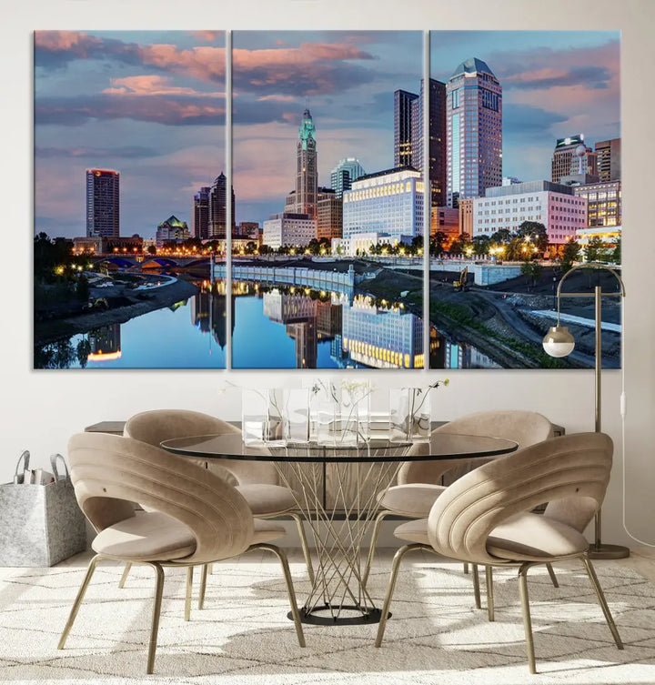 Columbus Sunset Skyline Cityscape View Large Wall Art Canvas Print