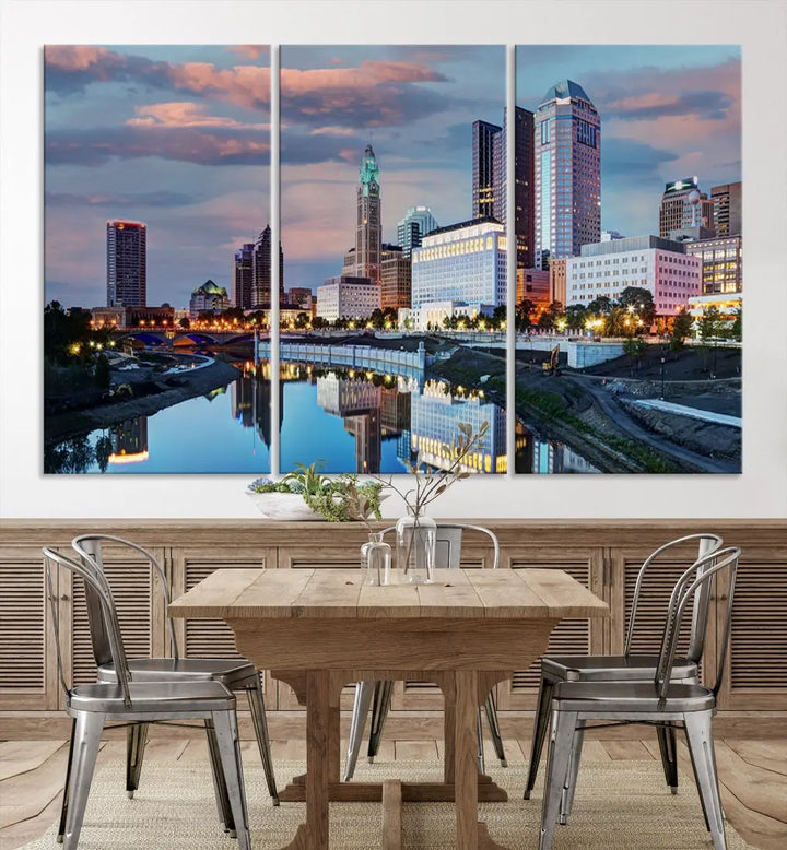 Columbus Sunset Skyline Cityscape View Large Wall Art Canvas Print